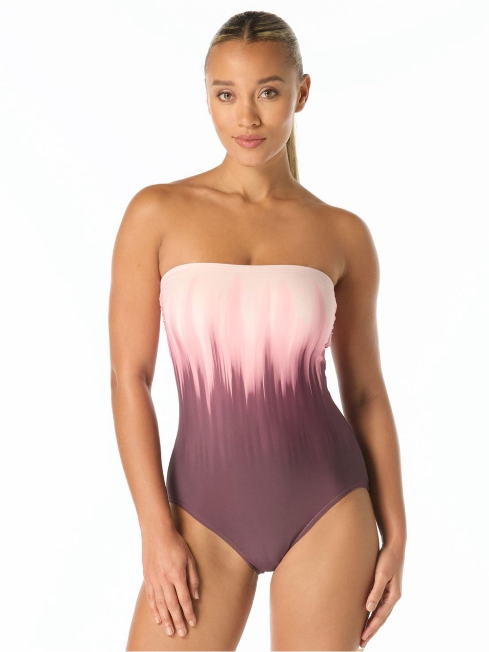 NWT Carmen Marcvalvo Women's Printed Bandeau One-Piece Swimsuit